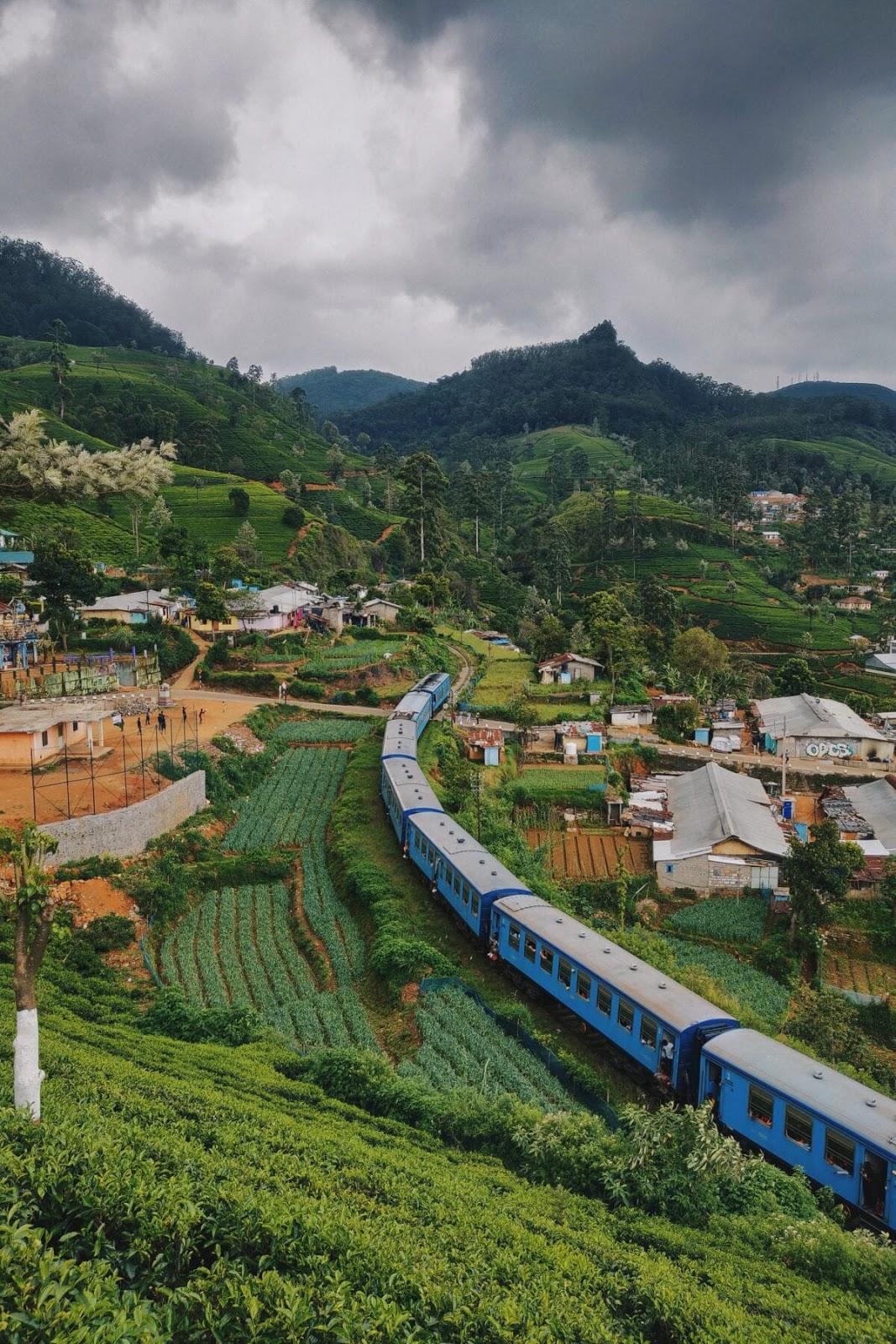 Sri Lanka train passing through village