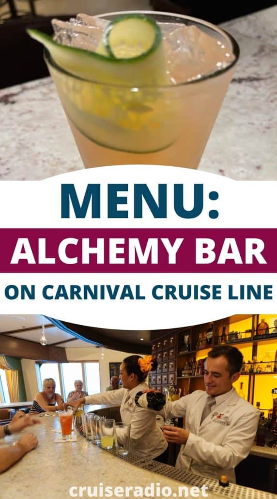 menu: alchemy bar on carnival cruise line