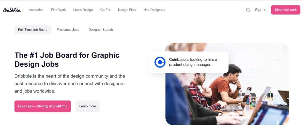 Dribbble homepage