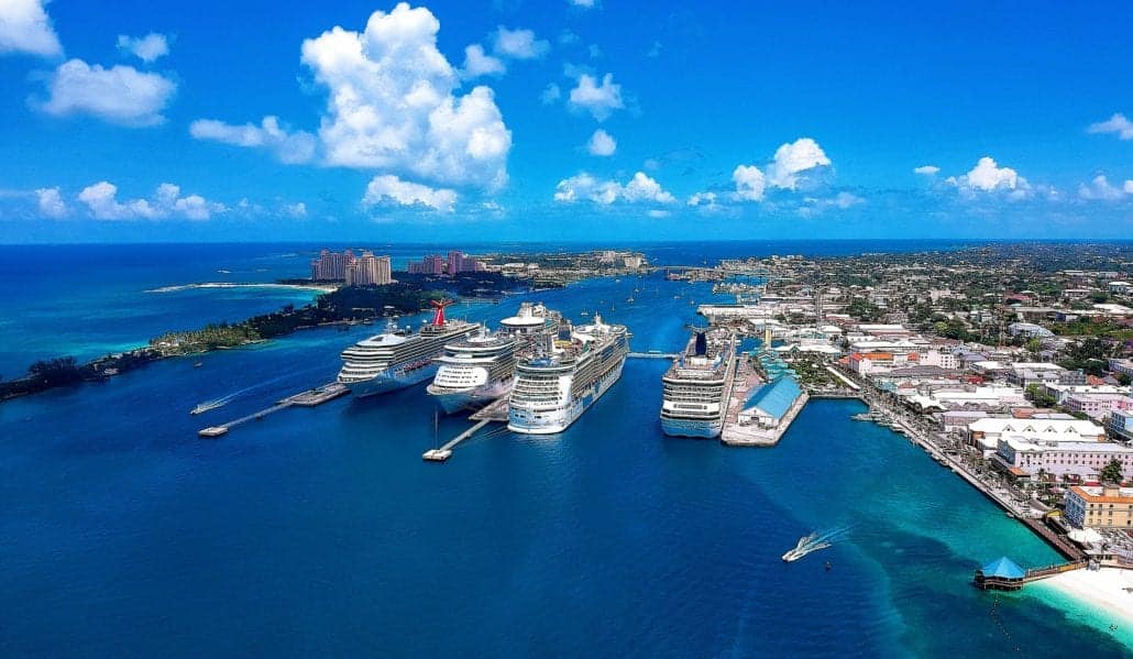 drone photo multiple ships nassau bahamas