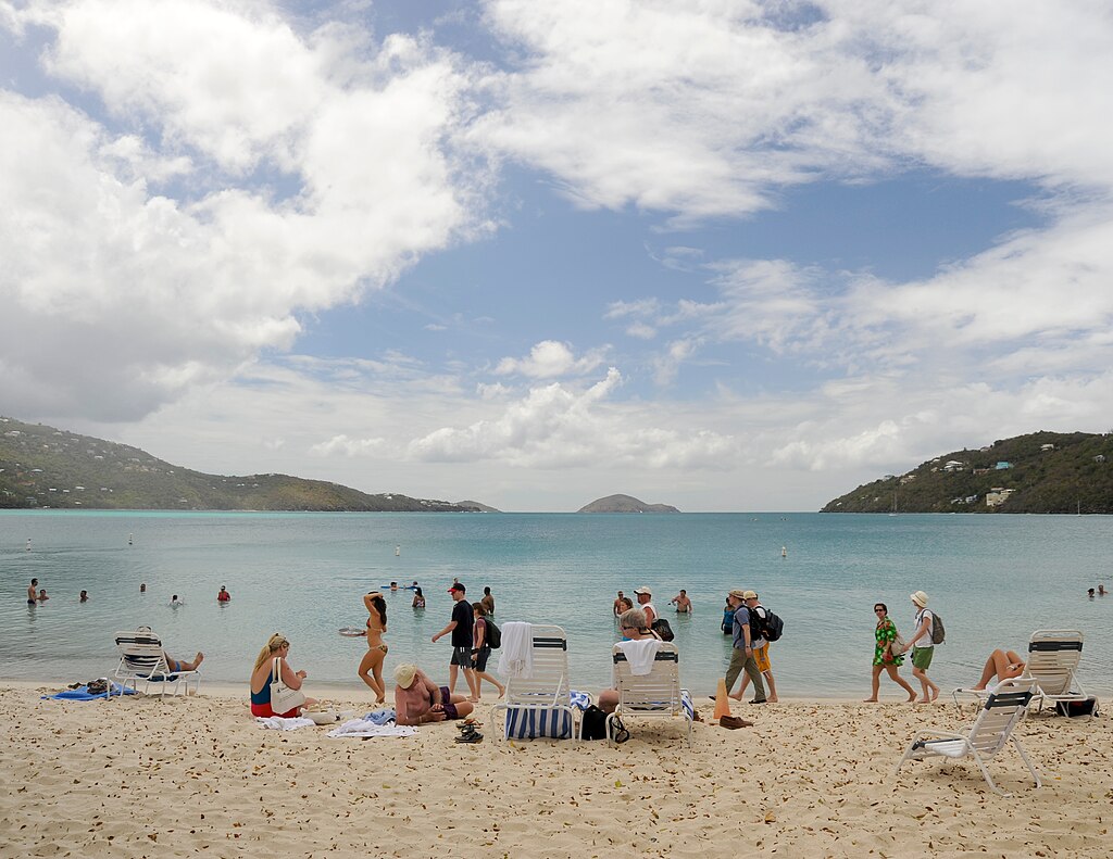 View of people at Magens Bay Beach, one of the stunning beaches in St. Thomas