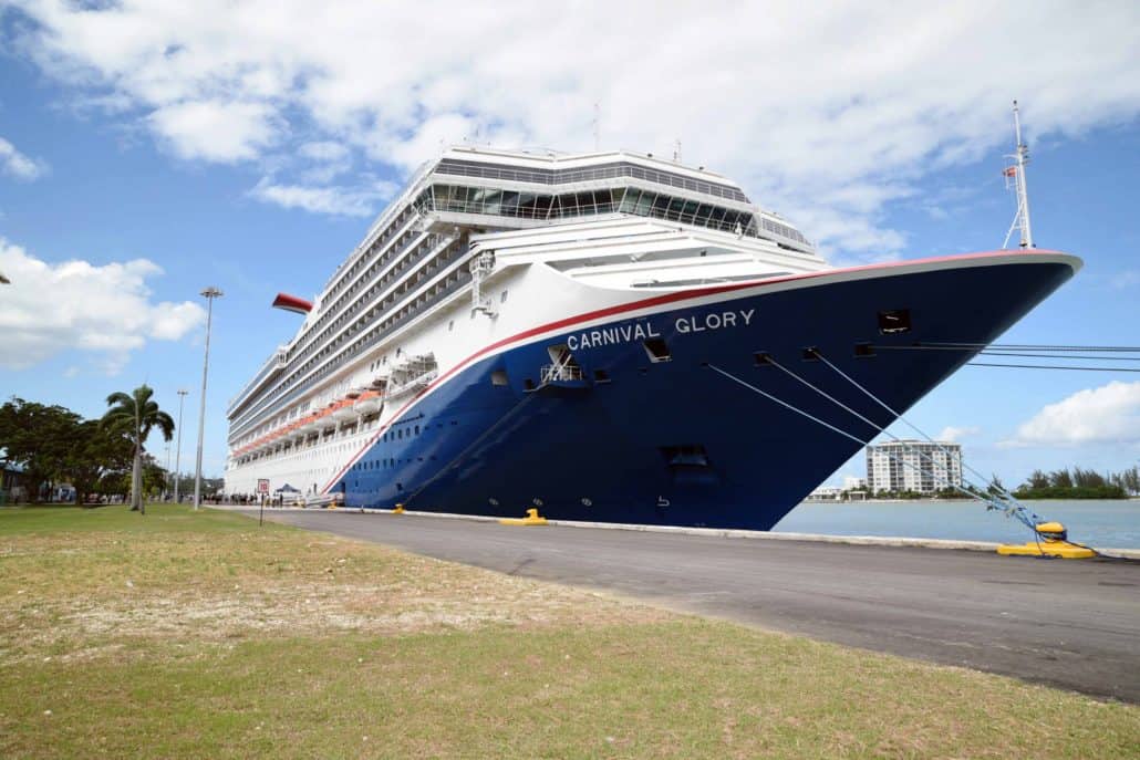 Front view of Carnival Glory in Montego Bay, Jamaica